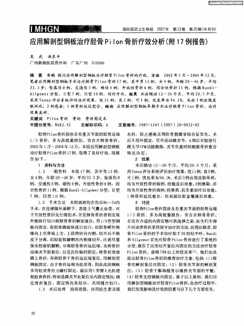 应用解剖型钢板治疗胫骨Pilon骨折疗效分析(附17例报告)