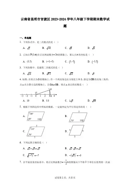 云南省昆明市官渡区2023-2024学年八年级下学期期末数学试题