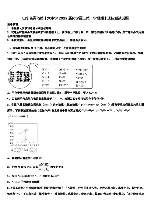 山东省青岛第十六中学2025届化学高三第一学期期末达标测试试题含解析
