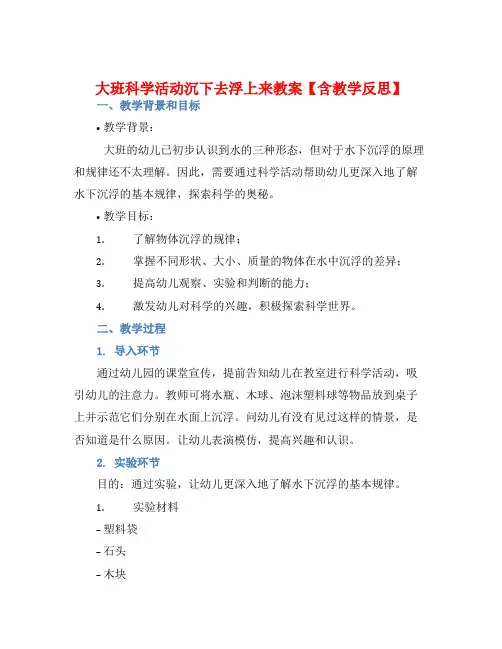 大班科学活动沉下去浮上来教案【含教学反思】
