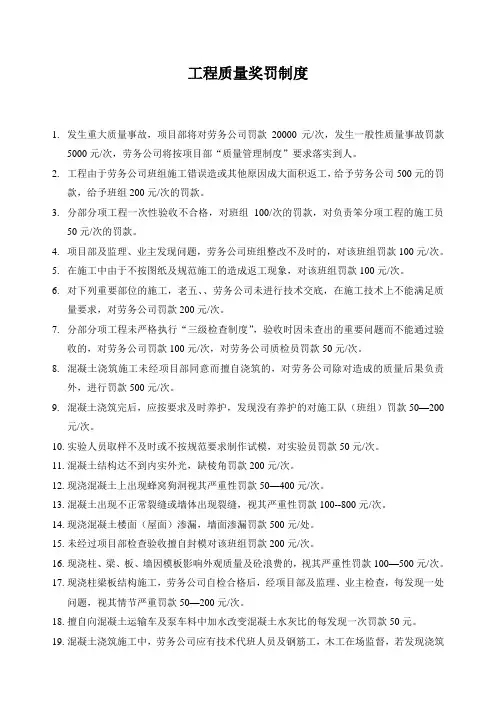 建筑工程质量管理奖罚制度