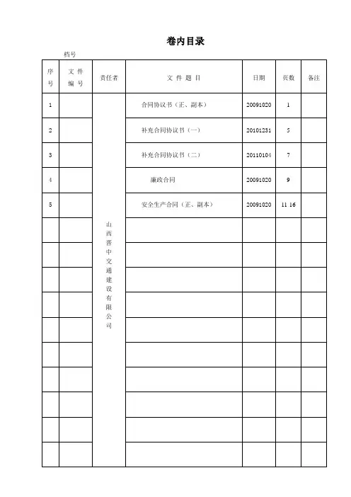 卷内目录格式