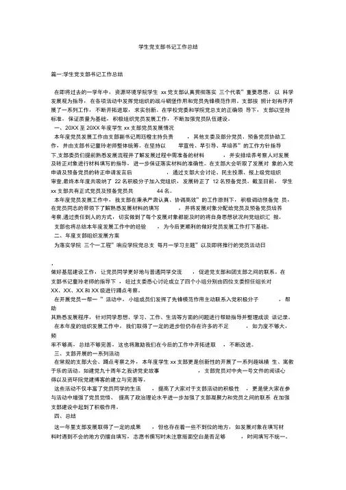 学生党支部书记工作总结