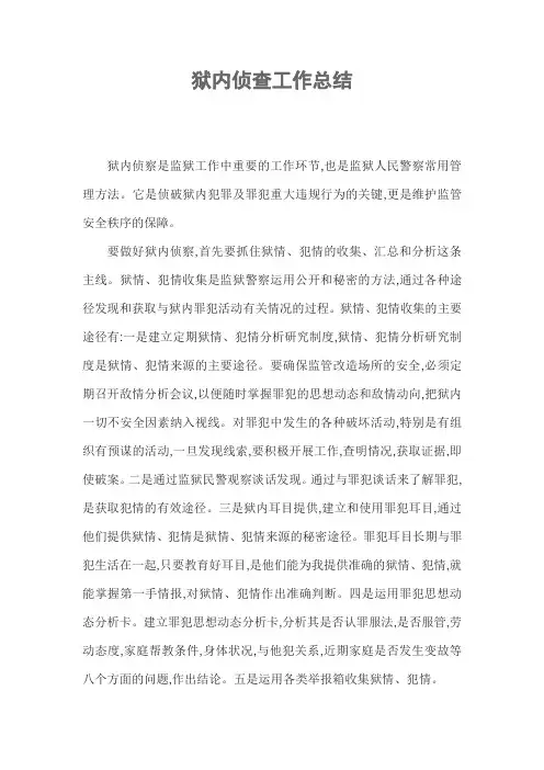 狱内侦查工作总结200