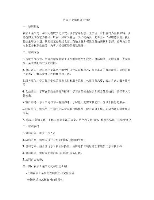 农家土菜馆培训计划表
