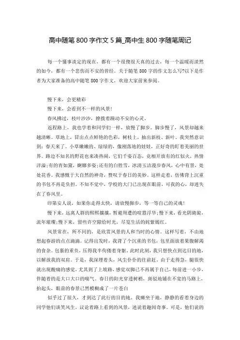 高中随笔800字作文5篇_高中生800字随笔周记