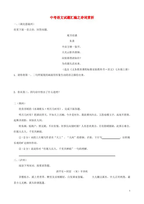 中考语文总复习试卷分类冲刺训练 诗词赏析