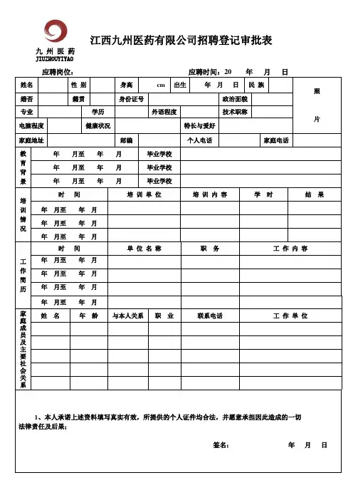 (正版)招聘登记审批表