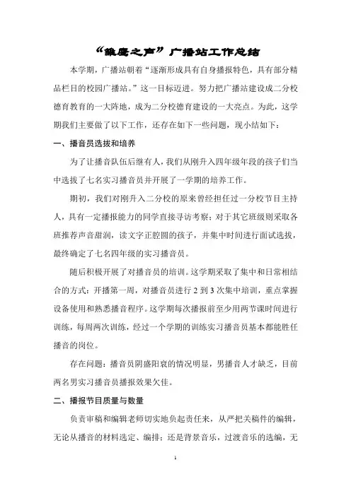 “雏鹰之声”广播站工作总结