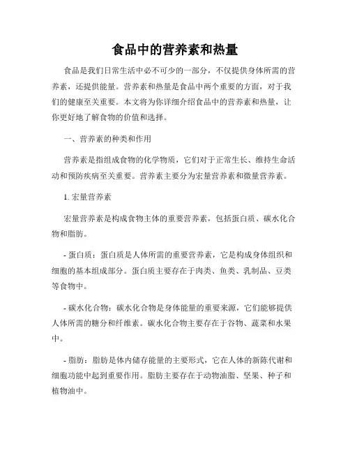食品中的营养素和热量
