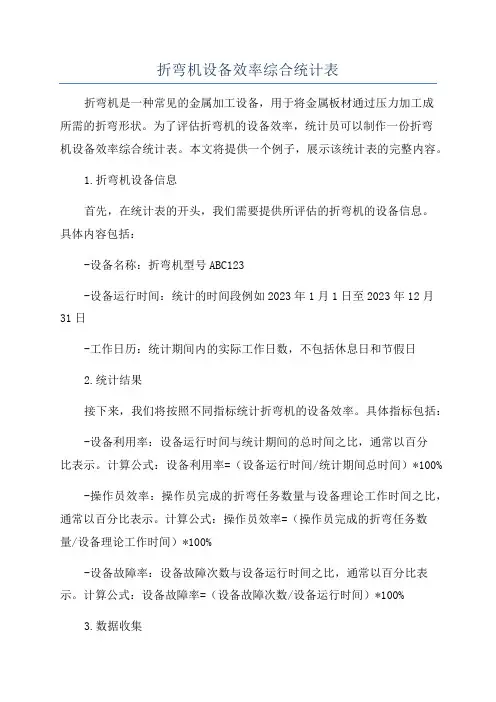 折弯机设备效率综合统计表