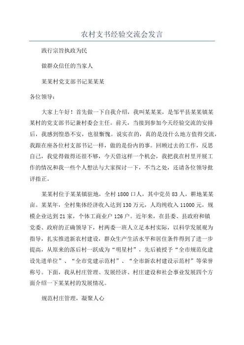 农村支书经验交流会发言