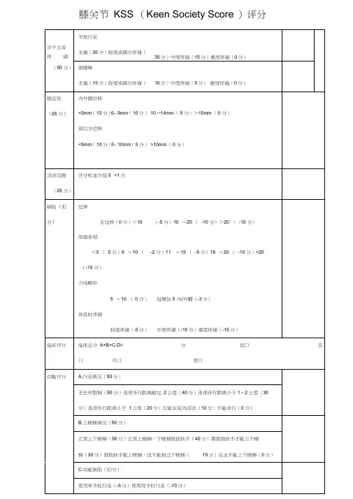 膝关节功能评分表(KSS)