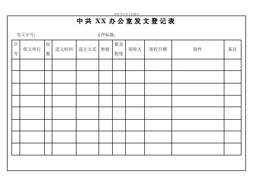 2019年最新党委办公室文件处理单、收文发文登记表模板(党政机关通用Word表格格式)