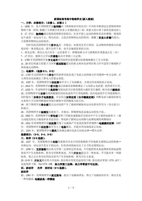 我整理的新课标高考高中物理学史(新人教版)