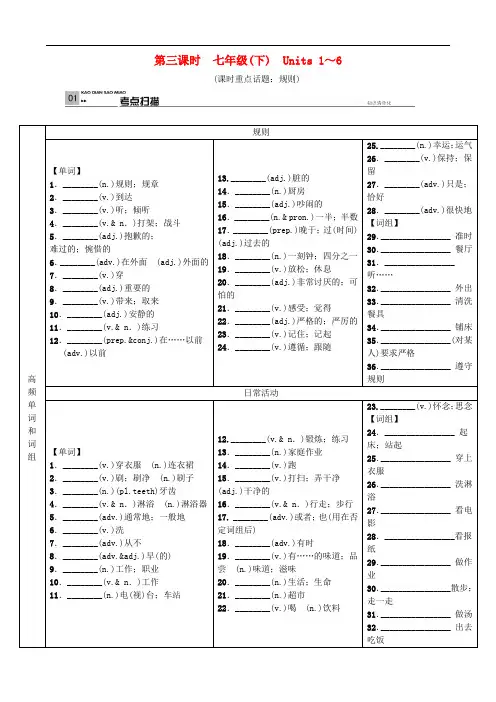河北省中考英语总复习 第三课时 七下 Units 16试题 人教新目标版