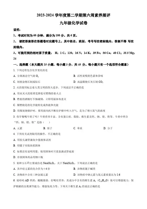 精品解析：广东省茂名市高州市高州四校联考2023-2024学年九年级下学期3月月考化学试题(原卷版)