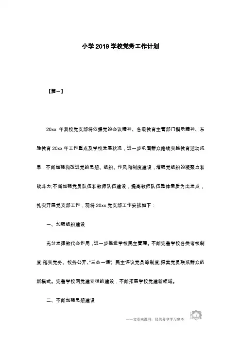 小学2019学校党务工作计划
