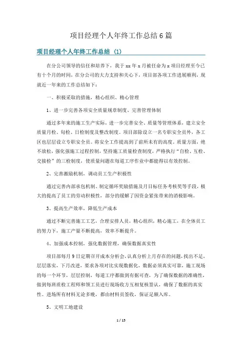 项目经理个人年终工作总结6篇