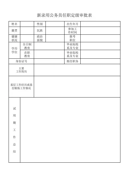 新录用公务员任职定级表
