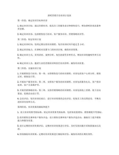 酒吧营销月份培训计划表
