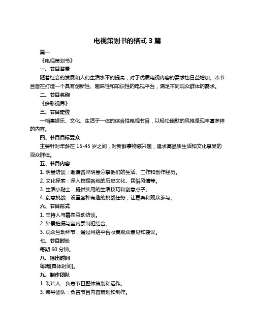 电视策划书的格式3篇