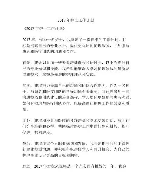 2017年护士工作计划