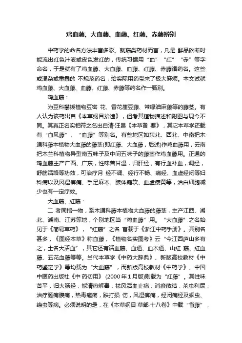 鸡血藤、大血藤、血藤、红藤、赤藤辨别