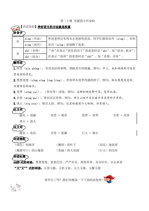2023-2024学年三年级语文上学期同步教材知识点与练习20《美丽的小兴安岭》含答案