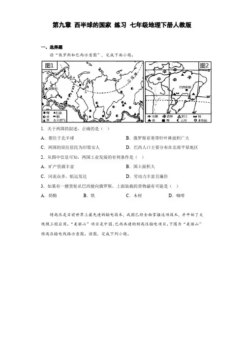 第九章 西半球的国家 练习 (含答案)七年级地理下册人教版