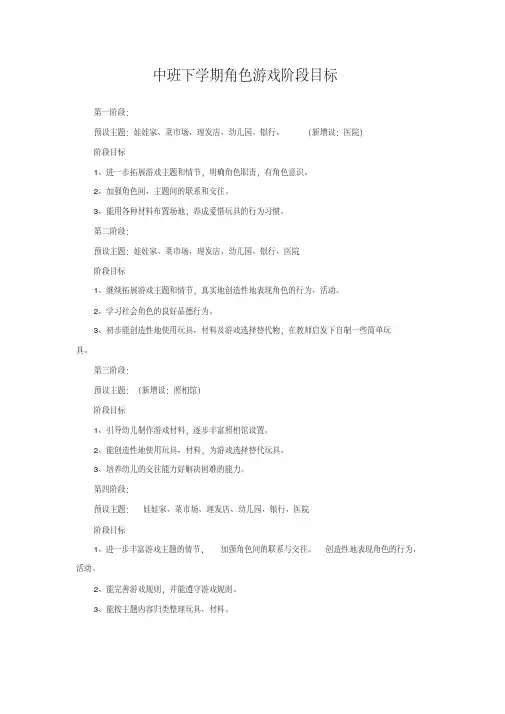幼儿园中班下学期角色游戏阶段目标