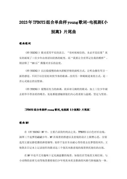 2023年TFBOYS组合单曲样young歌词-电视剧《小别离》片尾曲