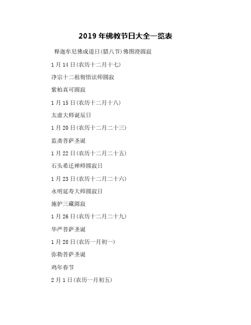 2019年佛教节日大全一览表
