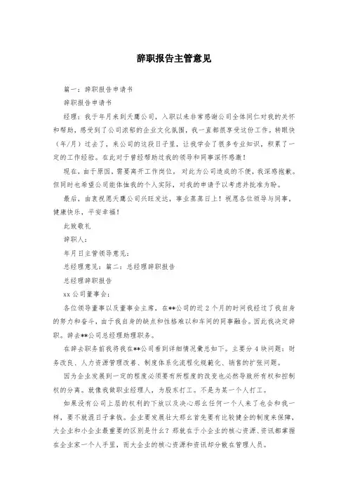 辞职报告主管意见