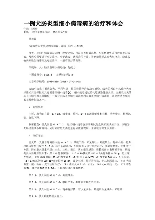 一例犬肠炎型细小病毒病的治疗和体会