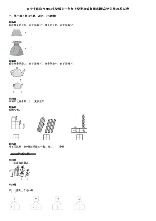 辽宁省沈阳市2024小学数学一年级上学期部编版期末测试(评估卷)完整试卷