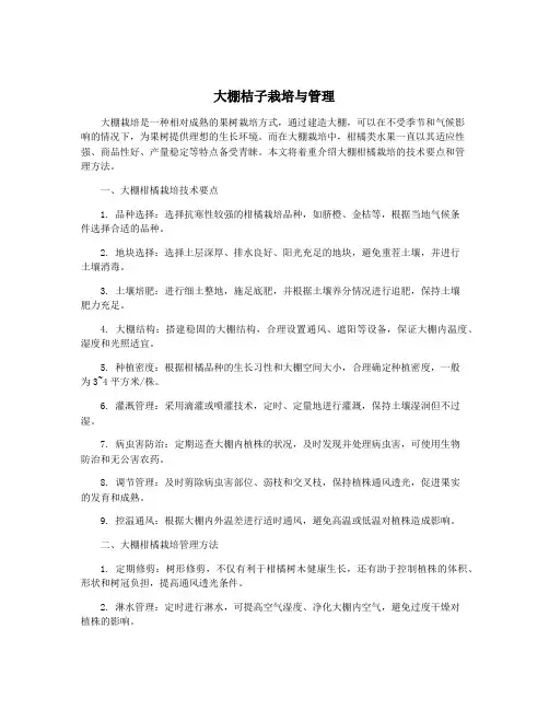大棚桔子栽培与管理