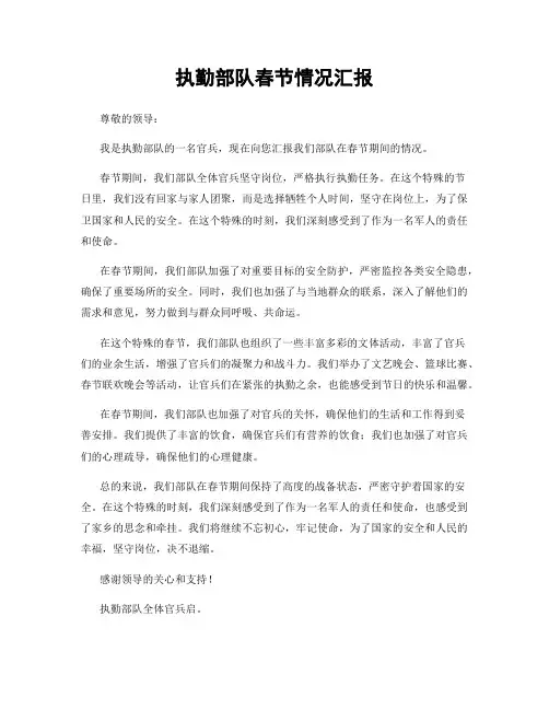 执勤部队春节情况汇报