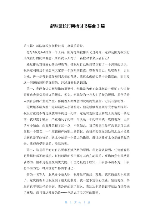 部队班长打架检讨书集合3篇