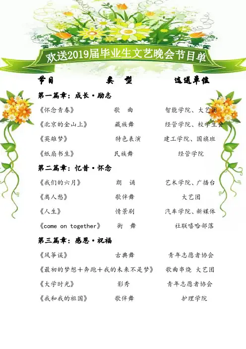 迎新晚会、毕业晚会节目单模板