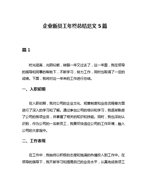 企业新员工年终总结范文5篇