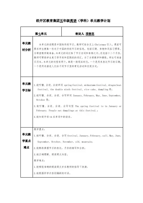 Unit7ChineseFestivals.(教学设计)译林版英语五年级下册(1)
