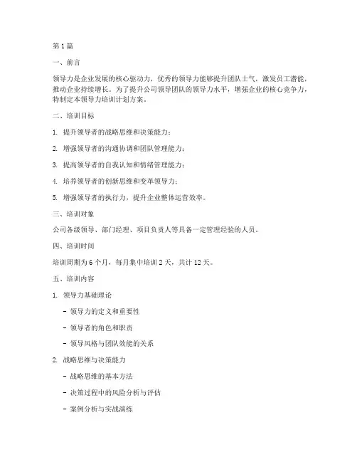 公司领导力培训计划方案(2篇)