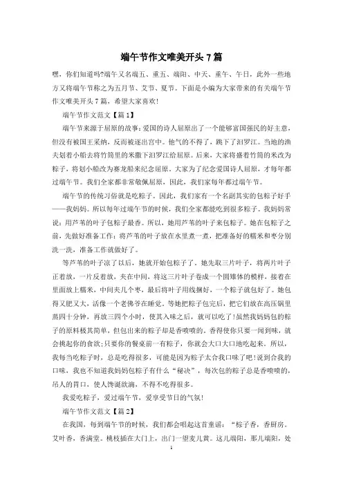 端午节作文唯美开头7篇