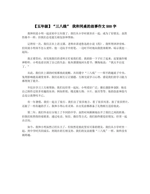 【五年级】“三八线” 我和同桌的故事作文500字