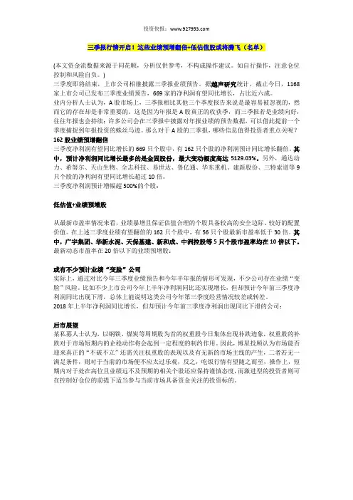 三季报行情开启!这些业绩预增翻倍+低估值股或将腾飞(名单)