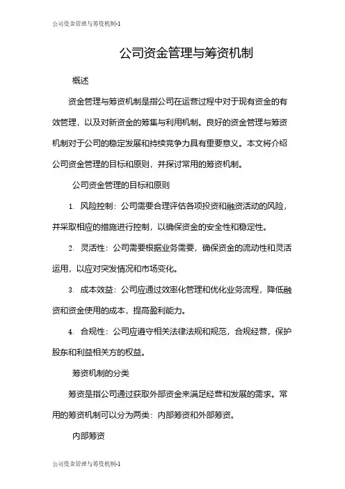 公司资金管理与筹资机制