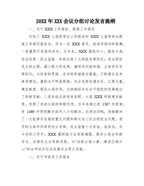 20XX年XXX会议分组讨论发言提纲