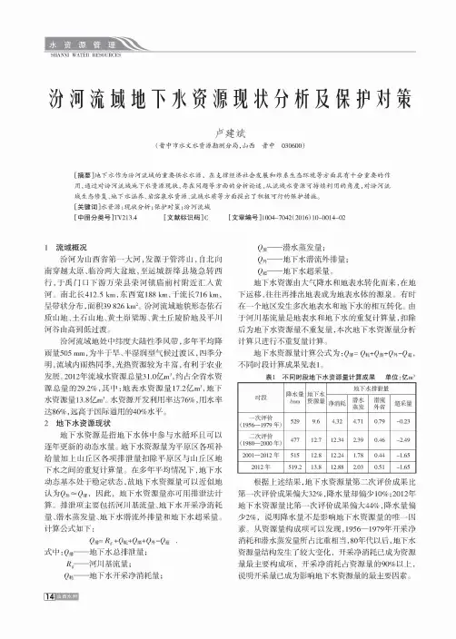 汾河流域地下水资源现状分析及保护对策