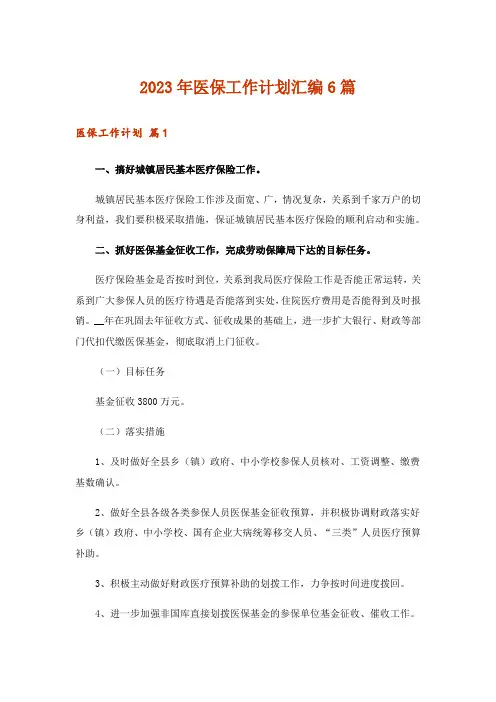 2023年医保工作计划汇编6篇